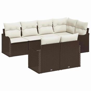 7-teiliges Garten Sofa Set mit Kissen Braun Poly Rattan, 2-Sitzer Garten Sofa mit Kissen Braun Poly Rattan