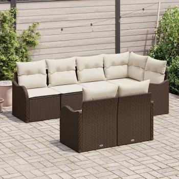 7-teiliges Garten Sofa Set mit Kissen Braun Poly Rattan, 2-Sitzer Garten Sofa mit Kissen Braun Poly Rattan