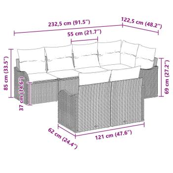 7-teiliges Garten-Sofa-Set mit Kissen Schwarz Poly-Rattan, 2-Sitzer Garten-Sofa mit Kissen Schwarz Poly-Rattan