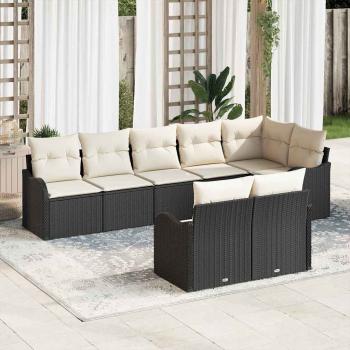 ARDEBO.de - 8-teiliges Garten Sofa Set mit Kissen Schwarz Poly Rattan, 2-Sitzer Garten Sofa mit Kissen Schwarz Poly Rattan