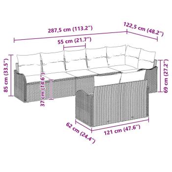 8-teiliges Garten Sofa Set mit Kissen Grau Poly-Rattan, 2-Sitzer Garten Sofa mit Kissen Grau Poly-Rattan