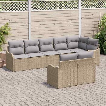 8-teilige Garten Sofa Set mit Kissen Beige Poly Rattan, 2-Sitzer Garten Sofa mit Kissen Beige Poly Rattan