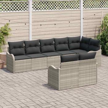 8-teiliges Garten Sofa Set mit Kissen Hellgrau Poly Rattan, 2-Sitzer Garten Sofa mit Kissen Hellgrau Poly Rattan