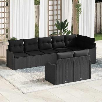 ARDEBO.de - 8-teiliges Garten-Sofa-Set mit Kissen Schwarzes Poly-Rattan, 2-Sitzer Garten-Sofa mit Kissen Schwarzes Poly-Rattan