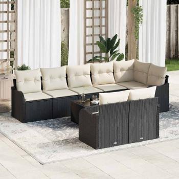 ARDEBO.de - 8-teiliges Garten Sofa Set mit Kissen Braun Poly-Rattan, 2-Sitzer Garten Sofa mit Kissen Schwarz Poly-Rattan