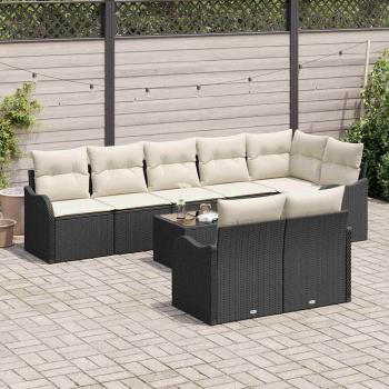 8-teiliges Garten Sofa Set mit Kissen Braun Poly-Rattan, 2-Sitzer Garten Sofa mit Kissen Schwarz Poly-Rattan