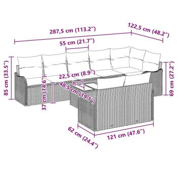 8-teiliges Garten Sofa Set mit Kissen Braun Poly-Rattan, 2-Sitzer Garten Sofa mit Kissen Schwarz Poly-Rattan