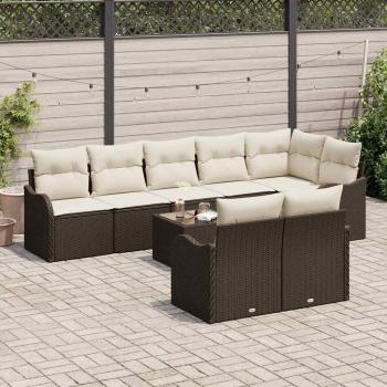 8-teiliges Gartensofaset mit Kissen Grau Poly Rattan, 2-Sitzer Gartensofa mit Kissen Braun Poly Rattan