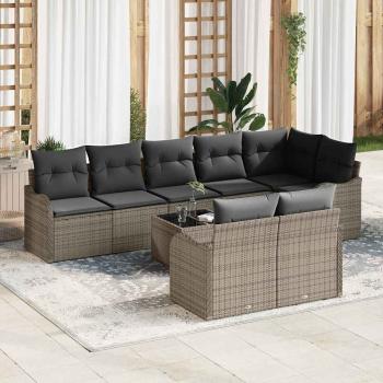 ARDEBO.de - 8-teiliges Gartensofa-Set mit Kissen Schwarz Poly-Rattan, 2-Sitzer Gartensofa mit Kissen Grau Poly-Rattan