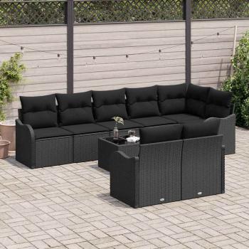 9-Teiliges Gartensofa-Set mit Kissen Beige Poly-Rattan, 2-Sitzer Gartensofa mit Kissen Schwarz Poly-Rattan