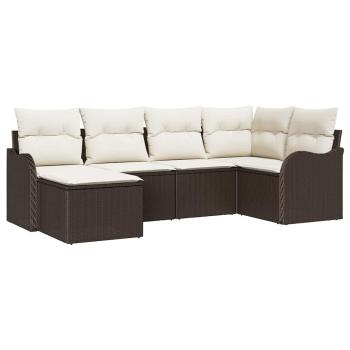 6-teiliges Garten-Sofa-Set mit Kissen, Braunes Poly-Rattan, 2-Sitzer Garten-Sofa mit Kissen, Braunes Poly-Rattan