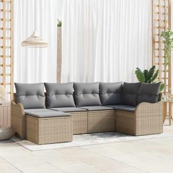 ARDEBO.de - 6-teiliges Garten Sofa Set mit Kissen Beige Poly Rattan, 2-Sitzer Garten Sofa mit Kissen Beige Poly Rattan