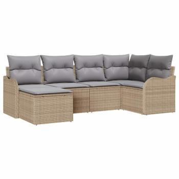 6-teiliges Garten Sofa Set mit Kissen Beige Poly Rattan, 2-Sitzer Garten Sofa mit Kissen Beige Poly Rattan