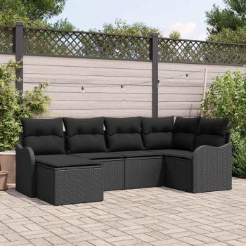 ARDEBO.de - 6-teiliges Garten Sofa Set mit Kissen Schwarz Poly Rattan, 2-Sitzer Garten Sofa mit Kissen Schwarz Poly Rattan