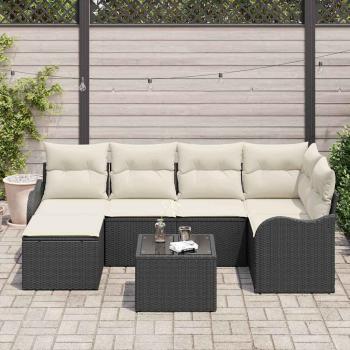 6-teiliges Garten-Sofa-Couch Set mit Kissen Braunes Poly-Rattan, 2-Sitzer Garten-Sofa mit Kissen Schwarz Poly-Rattan