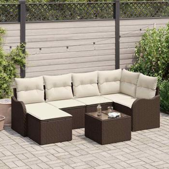 ARDEBO.de - 6-teiliges Garten Sofa Set mit Kissen Grau Poly Rattan, 2-Sitzer Garten Sofa mit Kissen Braun Poly Rattan