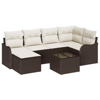 6-teiliges Garten Sofa Set mit Kissen Grau Poly Rattan, 2-Sitzer Garten Sofa mit Kissen Braun Poly Rattan