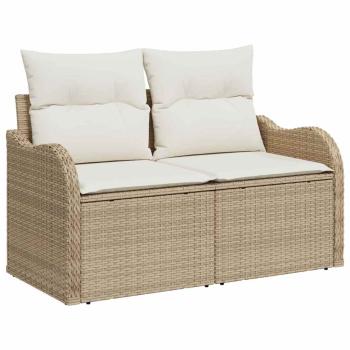 7-teiliges Garten-Sofa-Set mit Kissen braunes Poly-Rattan, 2-Sitzer Garten-Sofa mit Kissen beiges Poly-Rattan