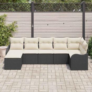 7-teiliges Garten-Sofa-Set mit Kissen Schwarz Poly-Rattan, 2-Sitzer Garten-Sofa mit Kissen Schwarz Poly-Rattan