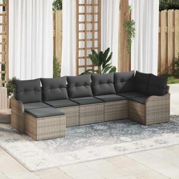 ARDEBO.de - 7-teiliges Garten Sofa Set mit Kissen Grau Poly Rattan, 2-Sitzer Garten Sofa mit Kissen Grau Poly Rattan