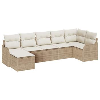 7-teiliges Garten Sofa Set mit Kissen Beige Poly Rattan, 2-Sitzer Garten Sofa mit Kissen Beige Poly Rattan