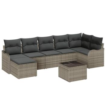 7-teiliges Garten Sofaset mit Kissen Schwarzes Poly Rattan, 2-Sitzer Garten Sofa mit Kissen Graues Poly Rattan