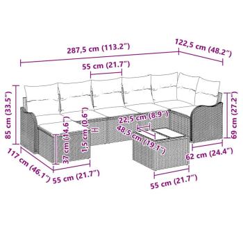 7-teiliges Garten Sofaset mit Kissen Schwarzes Poly Rattan, 2-Sitzer Garten Sofa mit Kissen Graues Poly Rattan