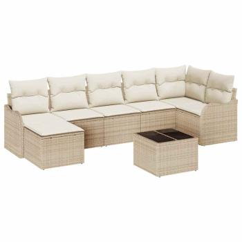 8-teiliges Garten Sofa Set mit Kissen Braun Poly Rattan, 2-Sitzer Garten Sofa mit Kissen Beige Poly Rattan