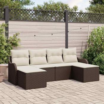 ARDEBO.de - 6-teilige Garten Sofa Set mit Kissen Braun Poly Rattan, 2-Sitzer Garten Sofa mit Kissen Braun Poly Rattan