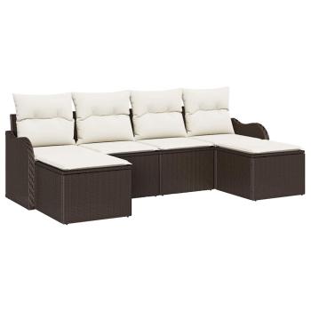 6-teilige Garten Sofa Set mit Kissen Braun Poly Rattan, 2-Sitzer Garten Sofa mit Kissen Braun Poly Rattan