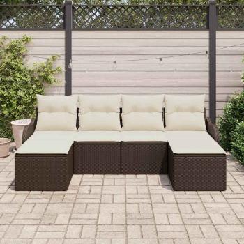 6-teilige Garten Sofa Set mit Kissen Braun Poly Rattan, 2-Sitzer Garten Sofa mit Kissen Braun Poly Rattan