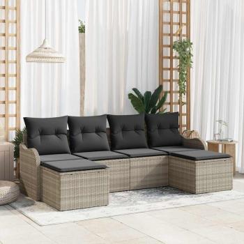 ARDEBO.de - 6-teiliges Garten-Sofa-Set mit Kissen Hellgraues Poly-Rattan, 2-Sitzer Garten-Sofa mit Kissen Hellgraues Poly-Rattan