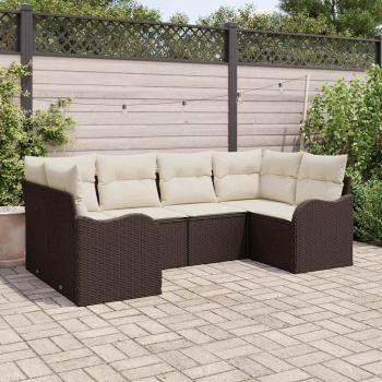 ARDEBO.de - 6-teiliges Garten Sofa Set mit Kissen Braun Poly Rattan, 2-Sitzer Garten Sofa mit Kissen Braun Poly Rattan
