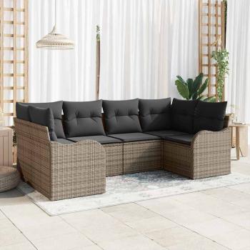 ARDEBO.de - 6-teiliges Garten Sofa Set mit Kissen Grau Poly Rattan, 2-Sitzer Garten Sofa mit Kissen Grau Poly Rattan