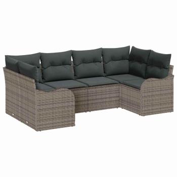 6-teiliges Garten Sofa Set mit Kissen Grau Poly Rattan, 2-Sitzer Garten Sofa mit Kissen Grau Poly Rattan