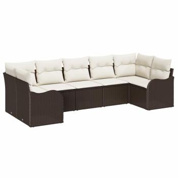 7-teiliges Garten-Sofa-Set mit Kissen Braun Poly Rattan, 2-Sitzer Garten-Sofa mit Kissen Braun Poly Rattan