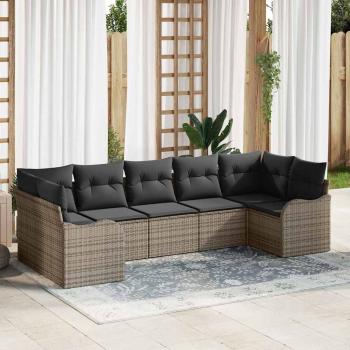 ARDEBO.de - 7-teiliges Garten-Sofa Set mit Kissen Grau Poly Rattan, 2-Sitzer Garten-Sofa mit Kissen Grau Poly Rattan