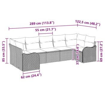 7-teiliges Garten-Sofa Set mit Kissen Grau Poly Rattan, 2-Sitzer Garten-Sofa mit Kissen Grau Poly Rattan