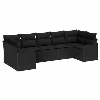 7-teilige Garten-Sofa-Gruppe mit Kissen Schwarz Poly-Rattan, 2-Sitzer Garten-Sofa mit Kissen Schwarz Poly-Rattan