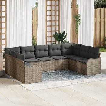 ARDEBO.de - 9-teiliges Garten Sofa Set mit Kissen Grau Poly Rattan, 2-Sitzer Garten Sofa mit Kissen Grau Poly Rattan