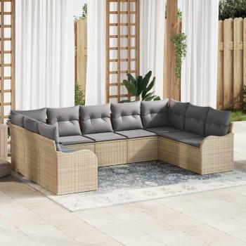 ARDEBO.de - 9 Teiliges Garten Sofa Set mit Kissen Beige Poly Rattan, 2-Sitzer Garten Sofa mit Kissen Beige Poly Rattan