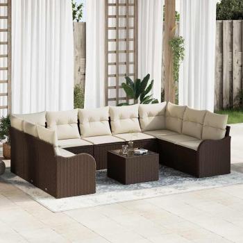 ARDEBO.de - 9-teiliges Garten-Sofa-Set mit Kissen Grau Poly Rattan, 2-Sitzer Garten-Sofa mit Kissen Braun Poly Rattan