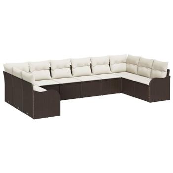 10-teiliges Garten Sofa Set mit Kissen in Braun Poly Rattan, 2-Sitzer Garten Sofa mit Kissen in Braun Poly Rattan