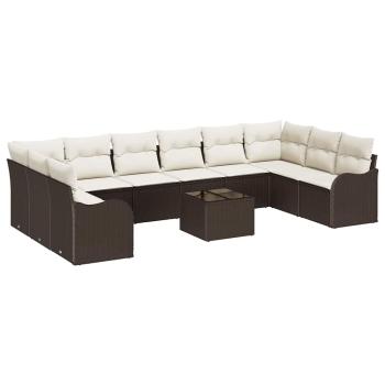 10-teiliges Garten Sofa Set mit Kissen Grau Poly Rattan, 2-Sitzer Garten Sofa mit Kissen Braun Poly Rattan