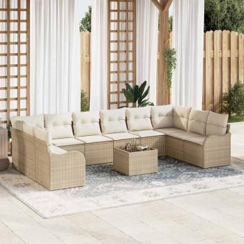 ARDEBO.de - 11-teiliges Garten Sofa Set mit Kissen Braun Poly Rattan, 2-Sitzer Garten Sofa mit Kissen Beige Poly Rattan