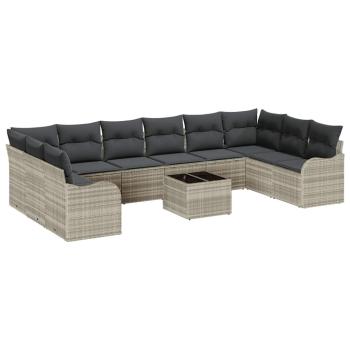 11-teiliges Garten-Sofa-Set mit Kissen grau Poly-Rattan, 2-Sitzer Garten-Sofa mit Kissen hellgrau Poly-Rattan