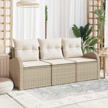 ARDEBO.de - 3-teiliges Gartensofa Set mit Kissen Beige Poly Rattan