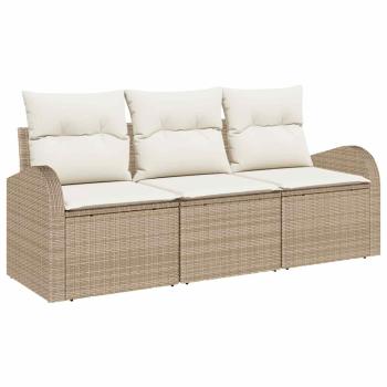 3-teiliges Gartensofa Set mit Kissen Beige Poly Rattan