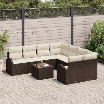 ARDEBO.de - 9-teiliges Garten-Sofa-Set mit Kissen Braun Poly Rattan