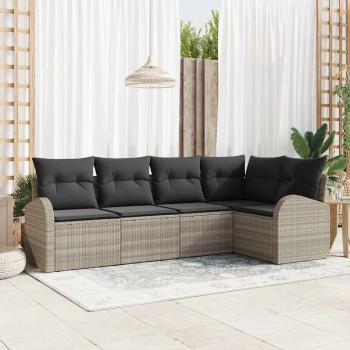 ARDEBO.de - 5-teiliges Garten Sofa Set mit Kissen Lichtgrau Poly-Rattan